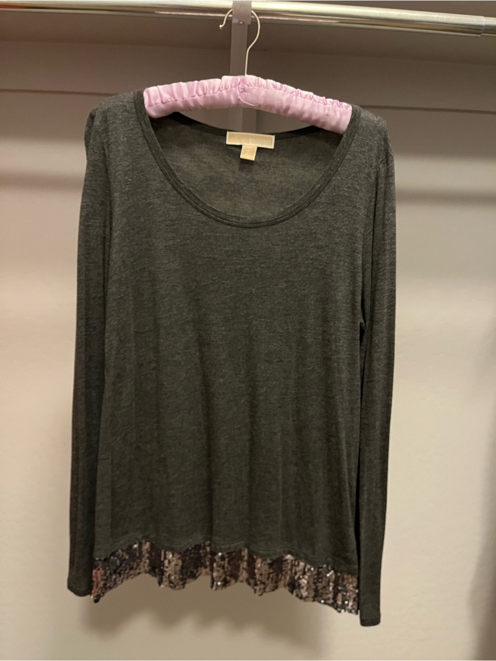 Michaels Charcoal Long Sleeve Scoop Neck Top with Sequin Hem